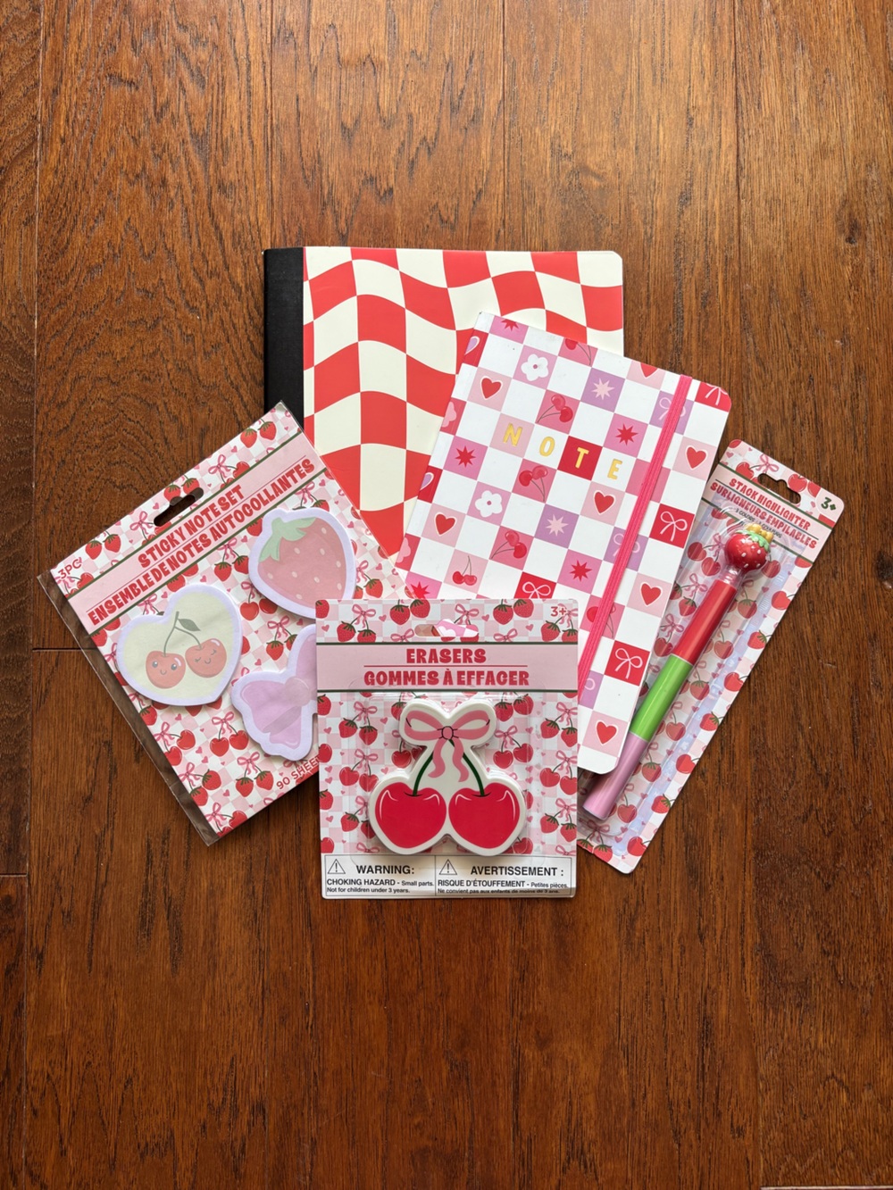 Cherry & Strawberry Strawberry Stationery Set | Pink Red Checkered Notebook - Picture 2 of 7